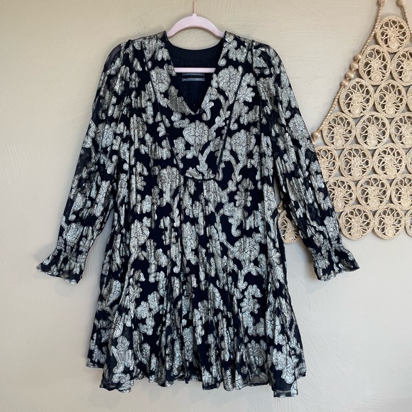 Anthropologie Black and Metallic Gold Swing Mini Dress, Size Medium - Picture 11 of 12